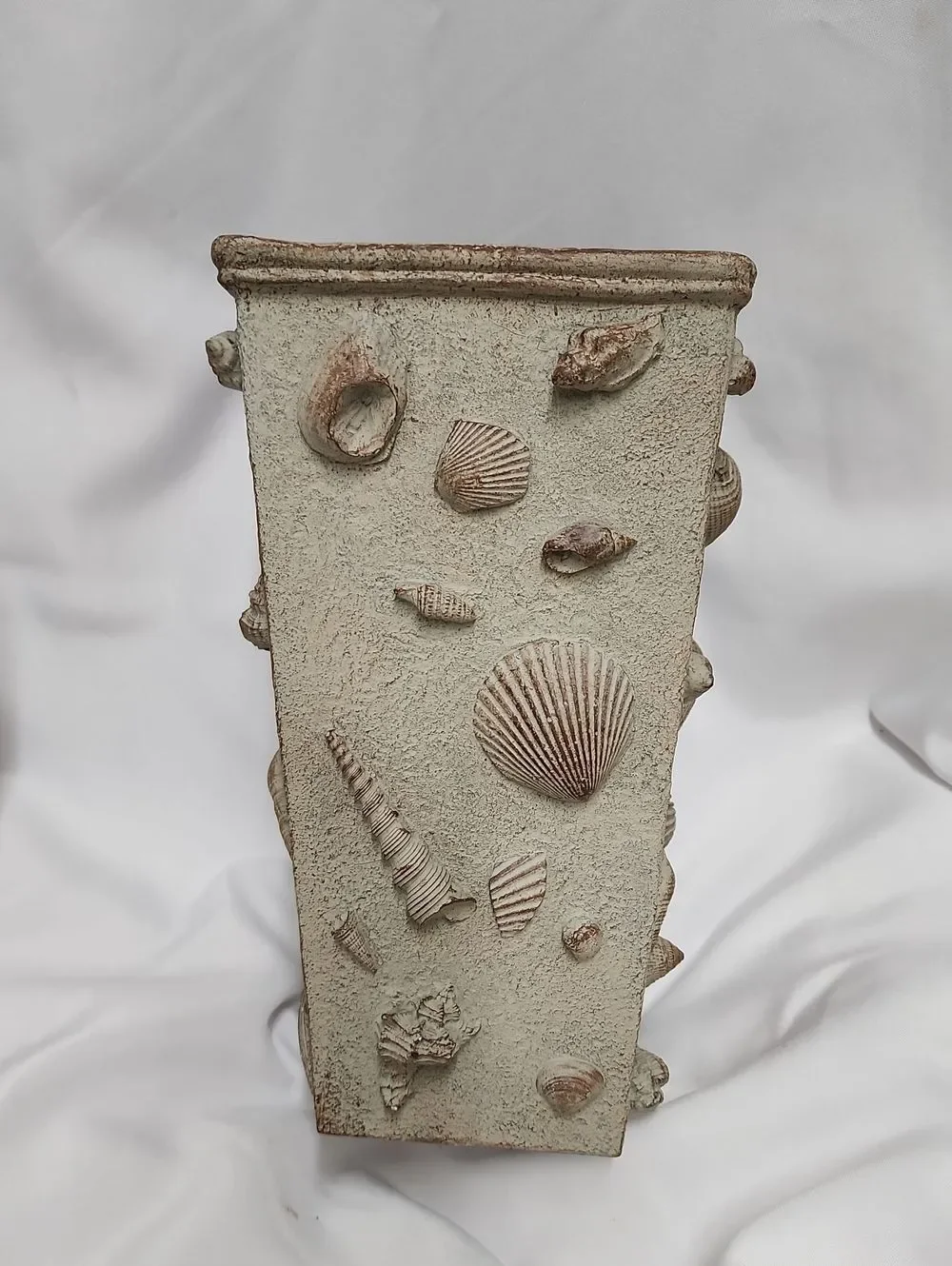 Textured Neutral Tone Seashell Vase Beach House Coastal